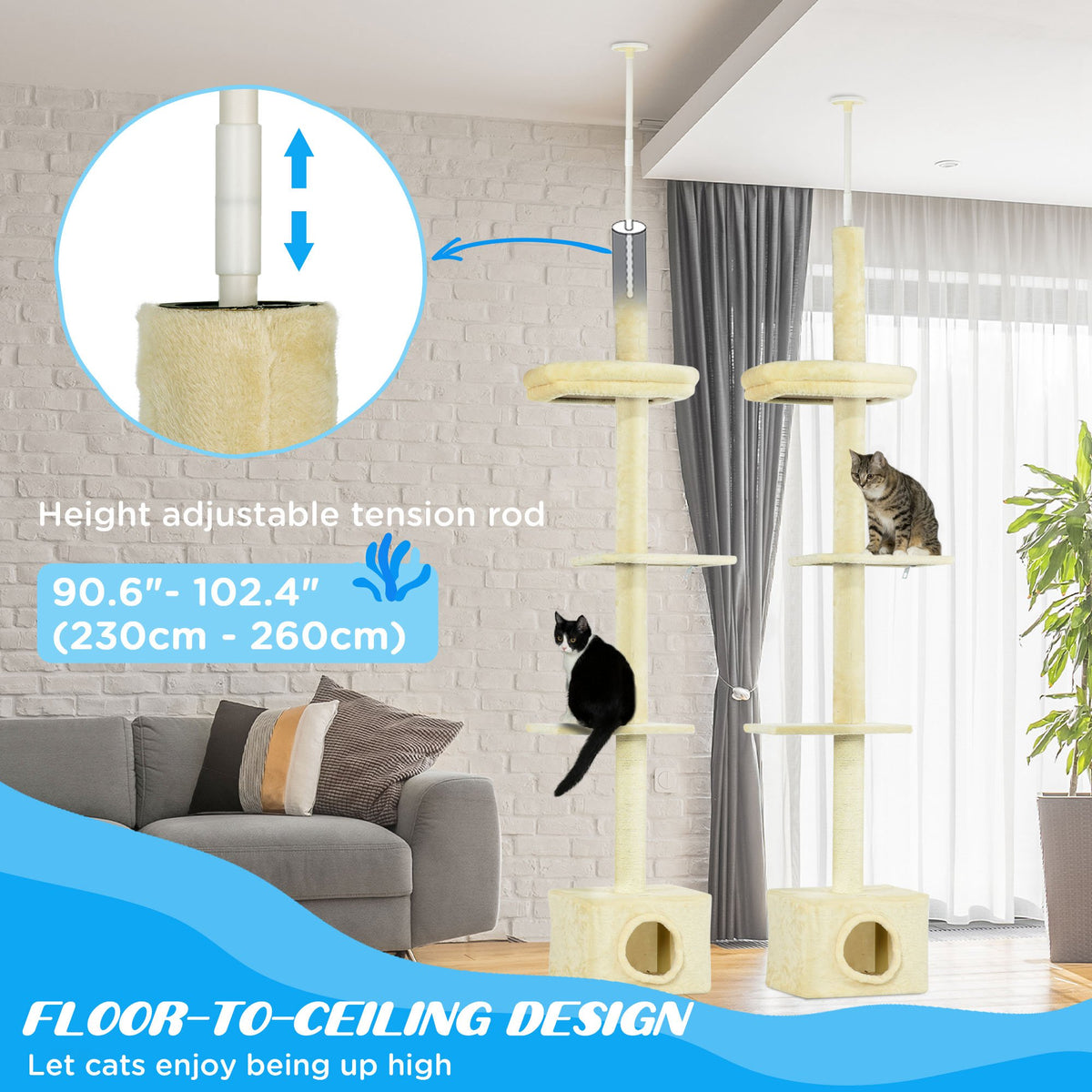Floor to ceiling cat tree with scratching post