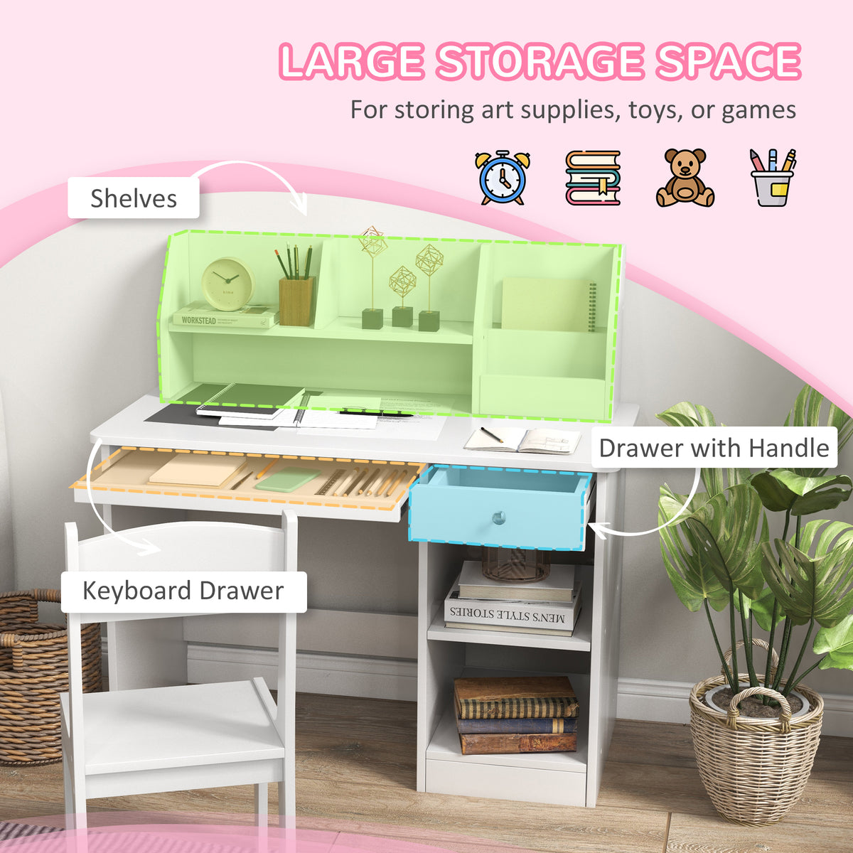 Kids Study Desk and Chair Set with Storage — Set of 2