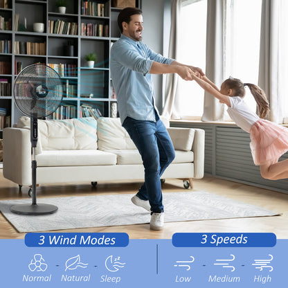 Standing floor fan with remote control adjustable height
