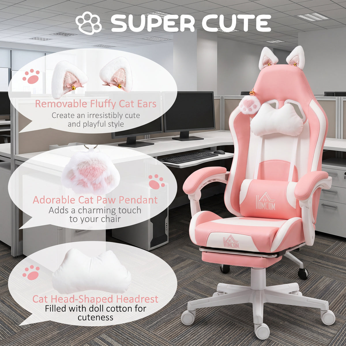 Cat style gaming chair with footrest