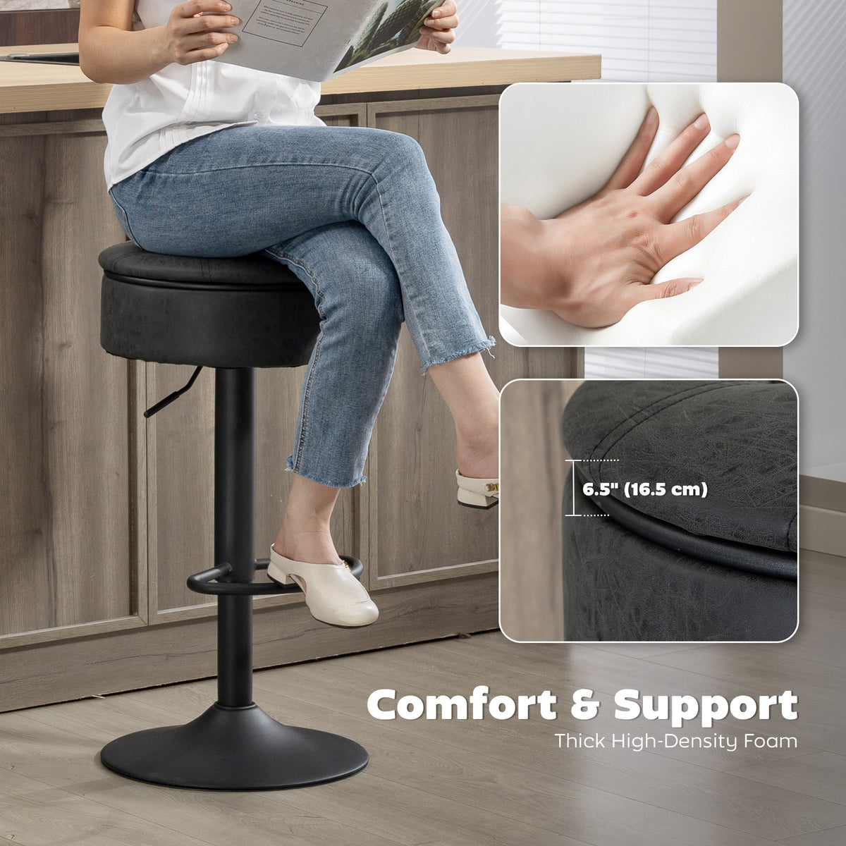 Set of 2 Bar Stools with Storage Swivel
