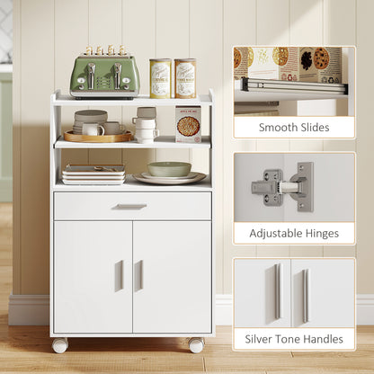 Kitchen cart on wheels with storage and drawer