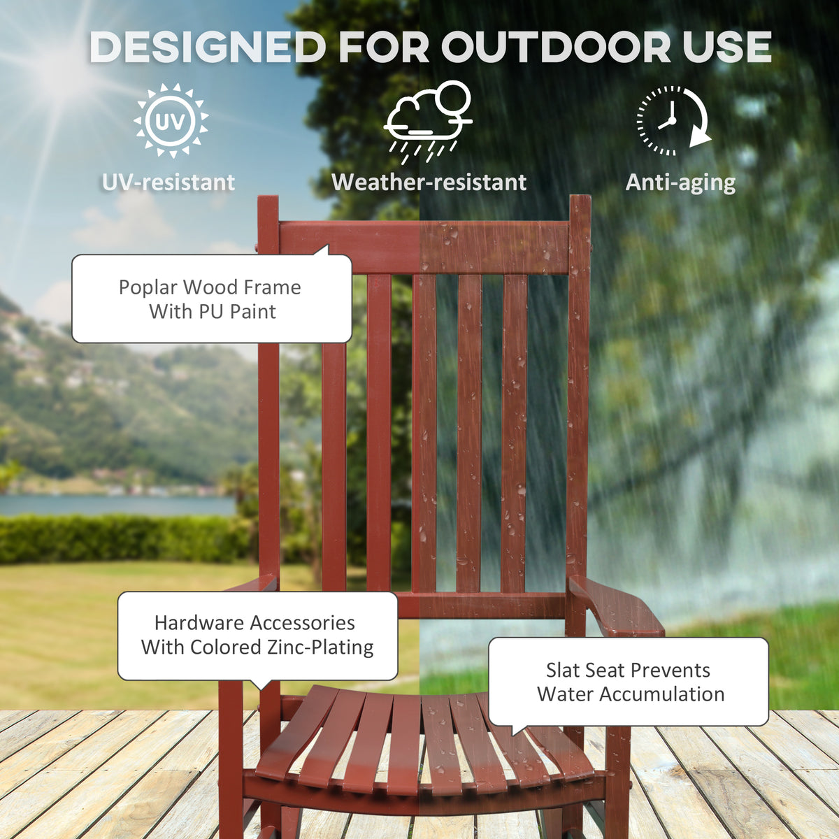 Silla mecedora de madera para patio — vino