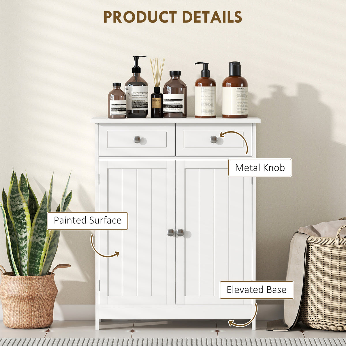 Freestanding bathroom floor cabinet with storage and drawers