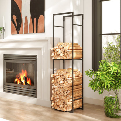 Soporte robusto para leña y estante ajustable