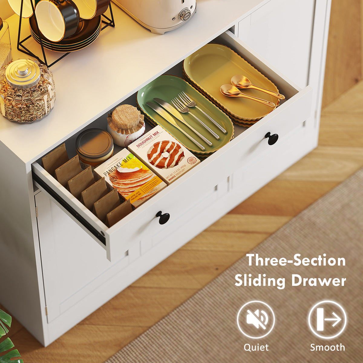 Tall kitchen pantry freestanding storage cabinet with LED light