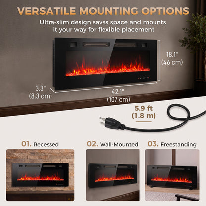 107 cm Ultra-Thin Recessed Wall Mounted Electric Fireplace