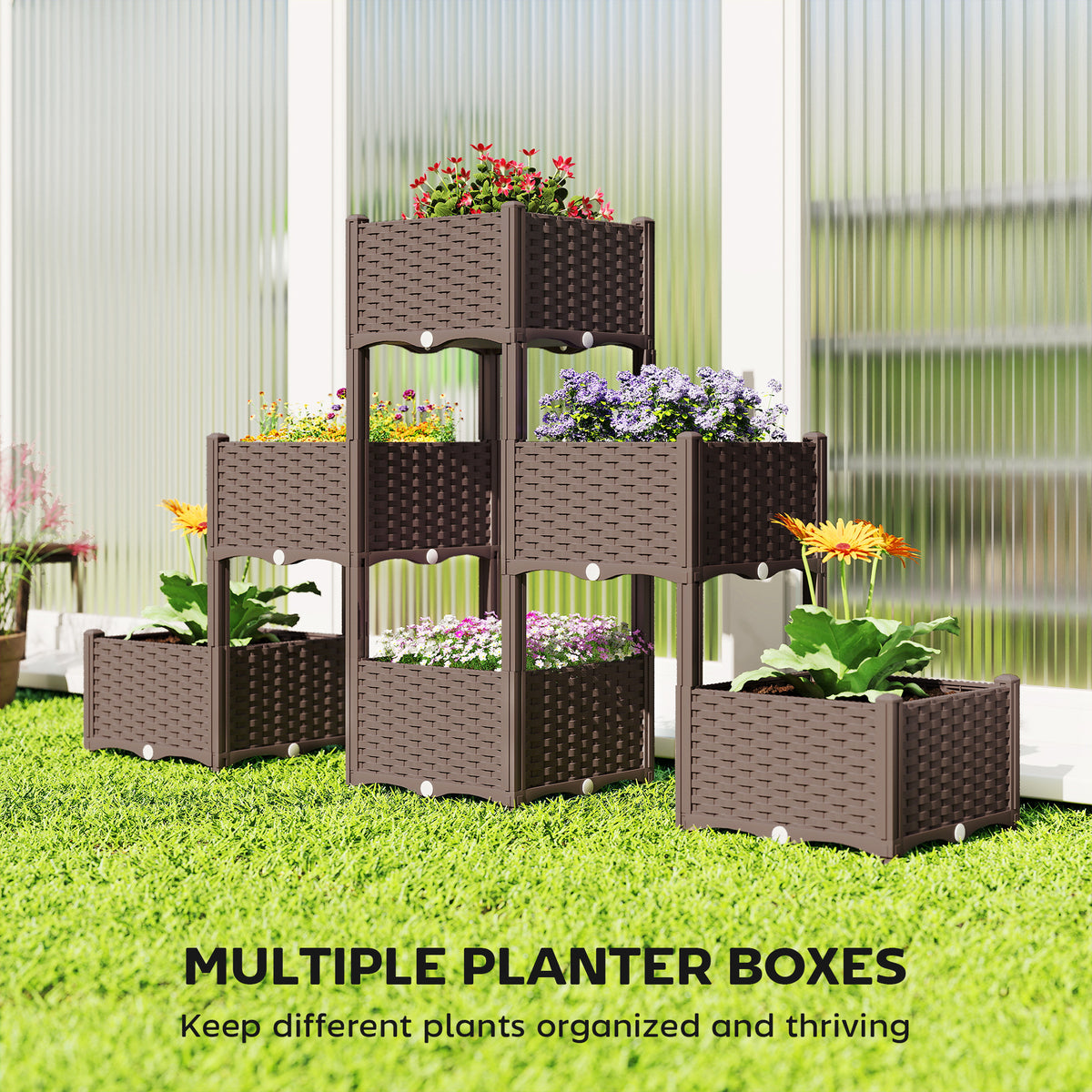 Jardinera elevada modular con depósito — gris