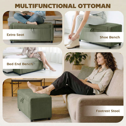 Upholstered Corduroy Storage Ottoman Bench