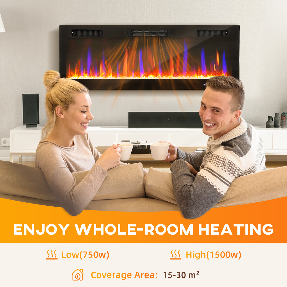 Thin wall mounted and freestanding electric fireplace