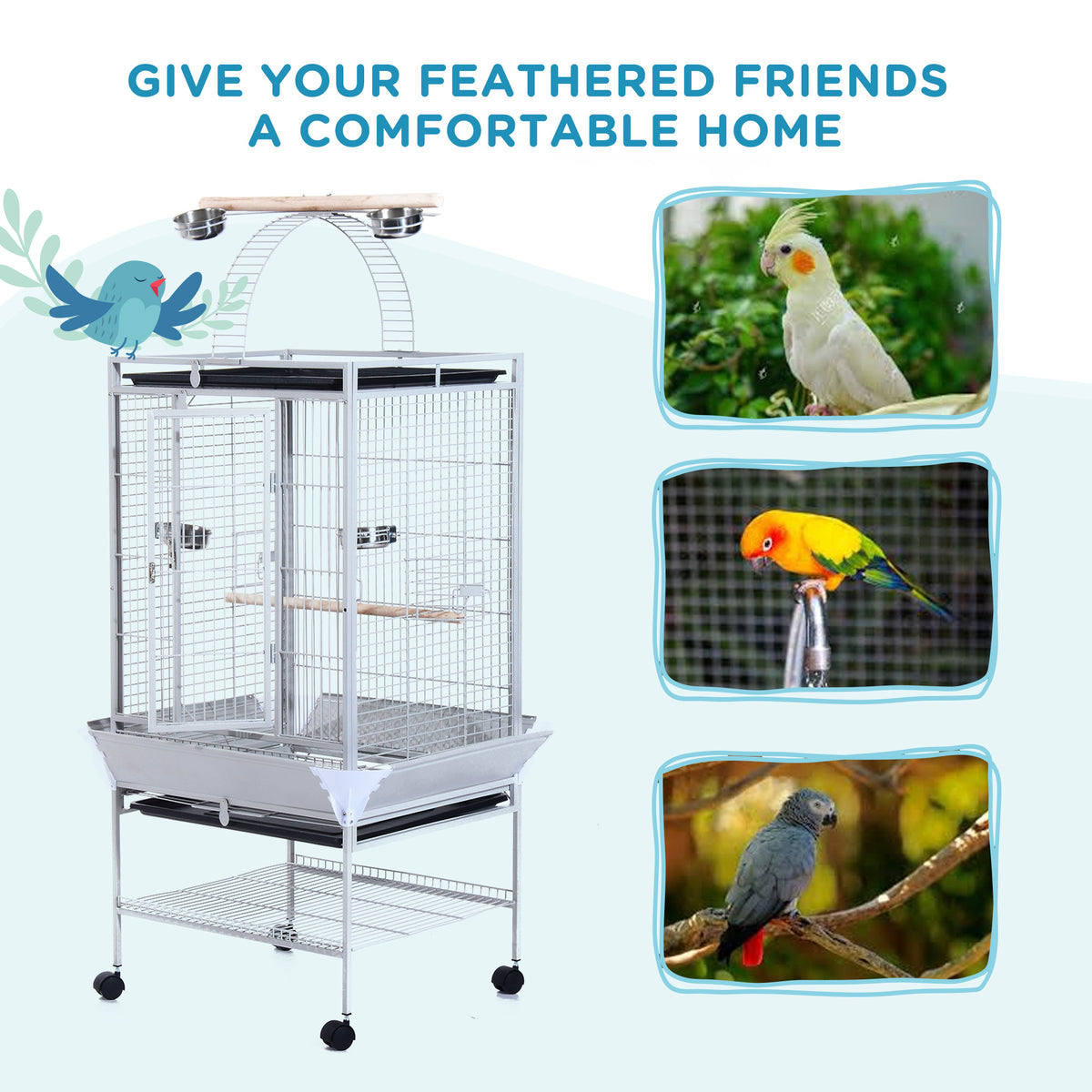 Large bird cage with play top