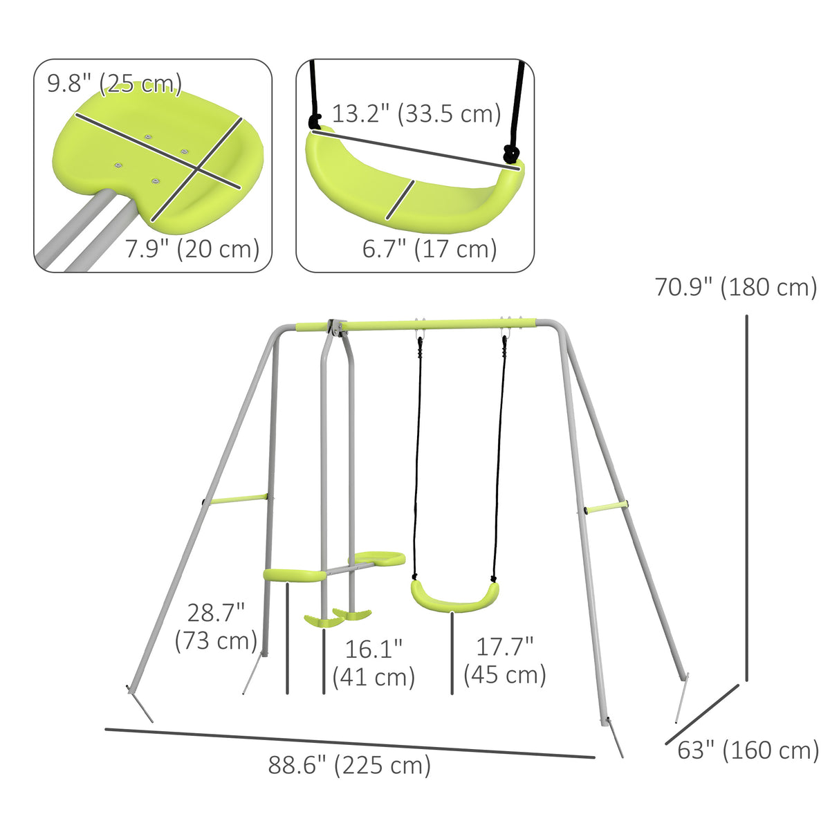 Conjunto de columpio exterior de metal para niños