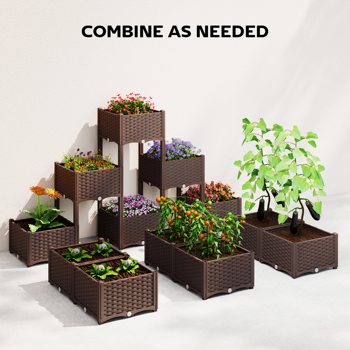 Jardinera elevada modular con depósito — gris