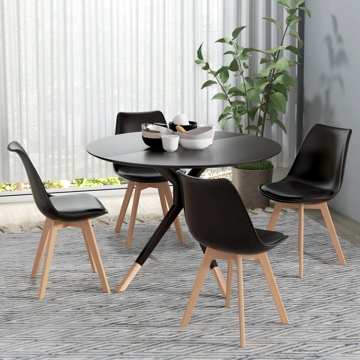 Set of 4 Modern Dining Chairs with Wood Legs