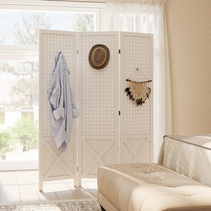Room Divider Folding 3 Panel Pegboard Screen 56.9 inches