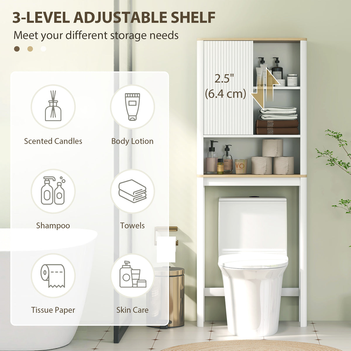Over The Toilet Storage Cabinet Adjustable Shelf