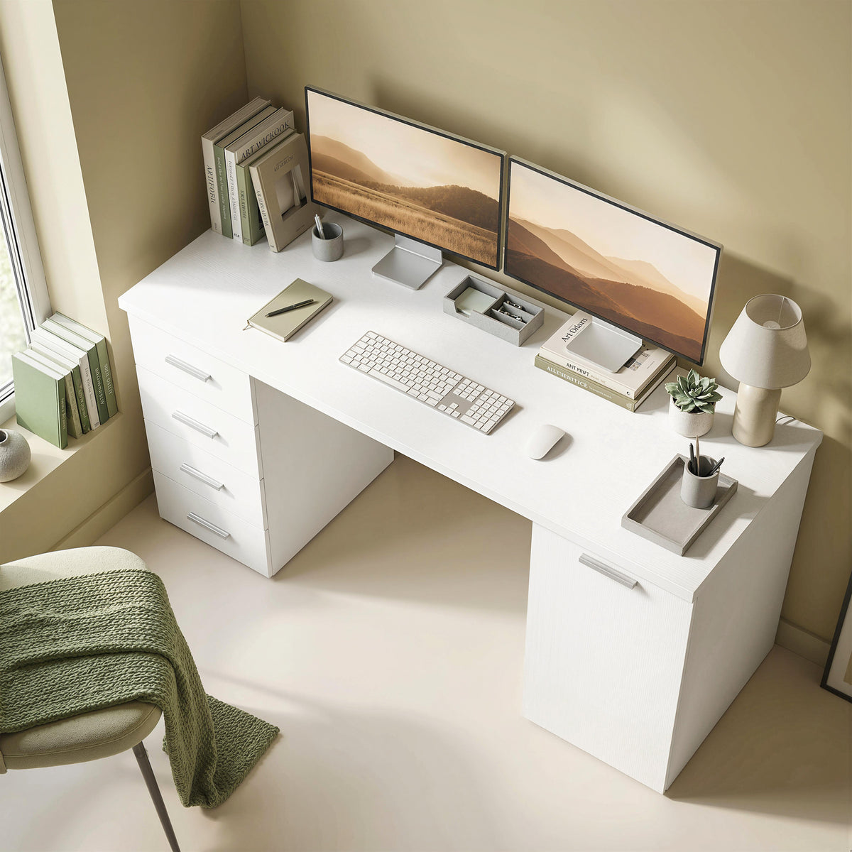 Computer Desk with Drawers and Cabinet Wood Grain 140 cm