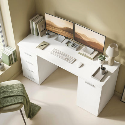 Computer Desk with Drawers and Cabinet Wood Grain 140 cm