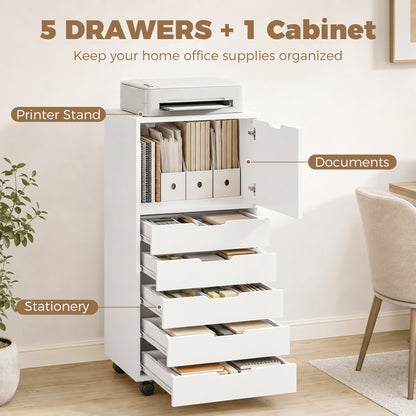 Mobile File Cabinet with Printer Stand and 5 Drawers