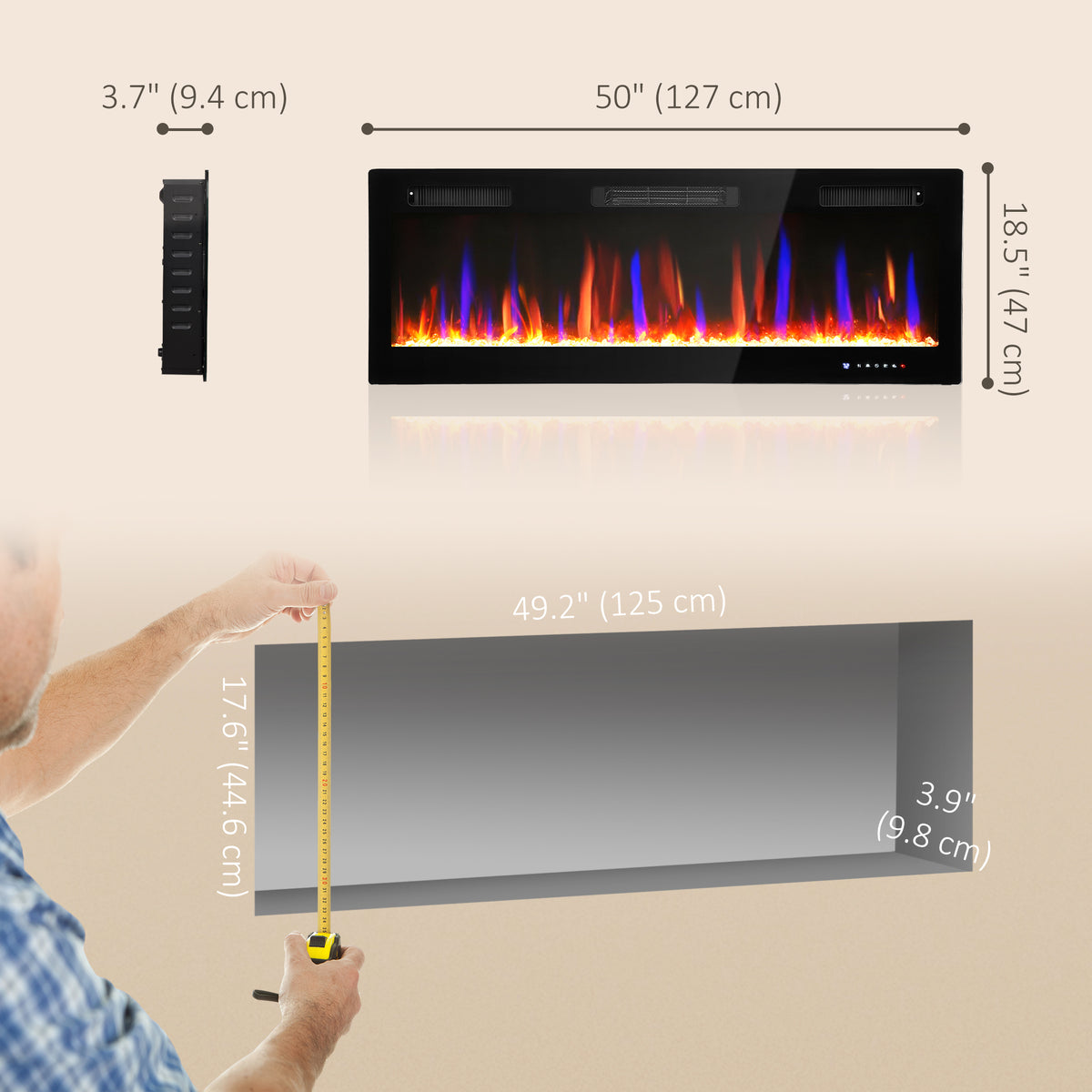 Thin wall mounted and freestanding electric fireplace