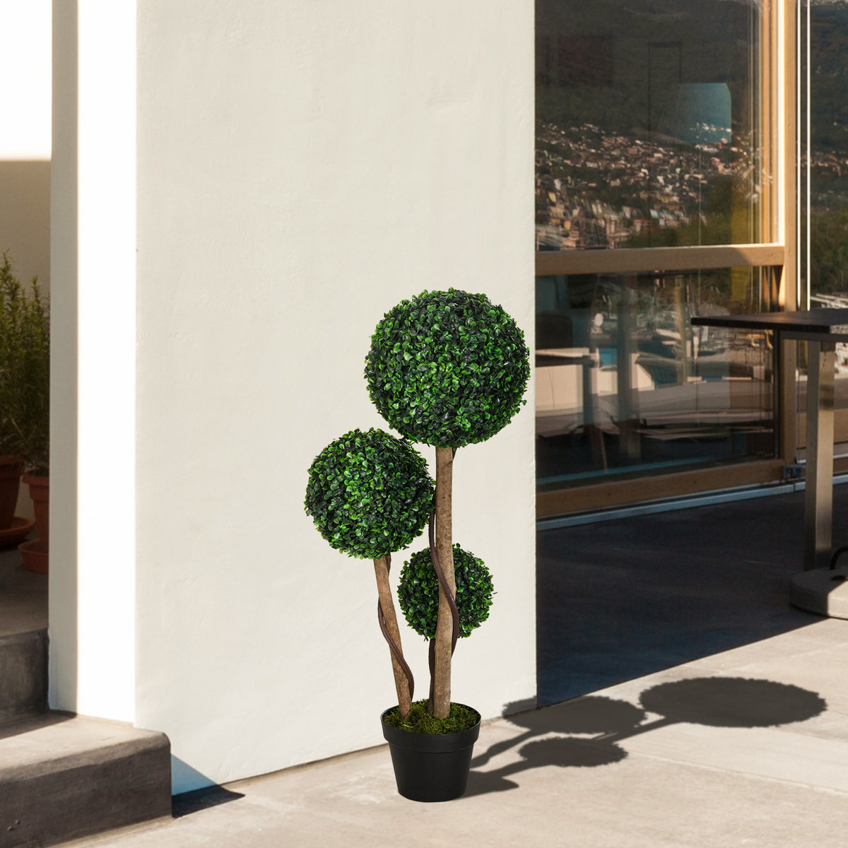 Artificial Triple Ball Topiary Tree in Pot