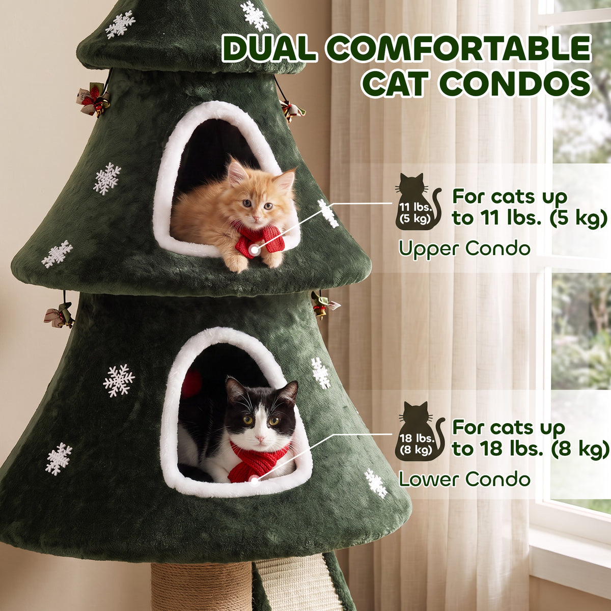 Árbol de Navidad para gatos con múltiples niveles y postes