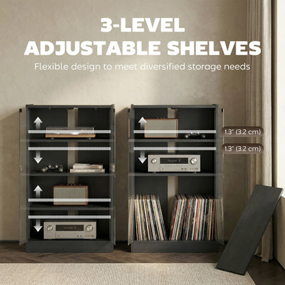 Mueble audiovisual de 5 niveles con puertas de cristal push-to-open