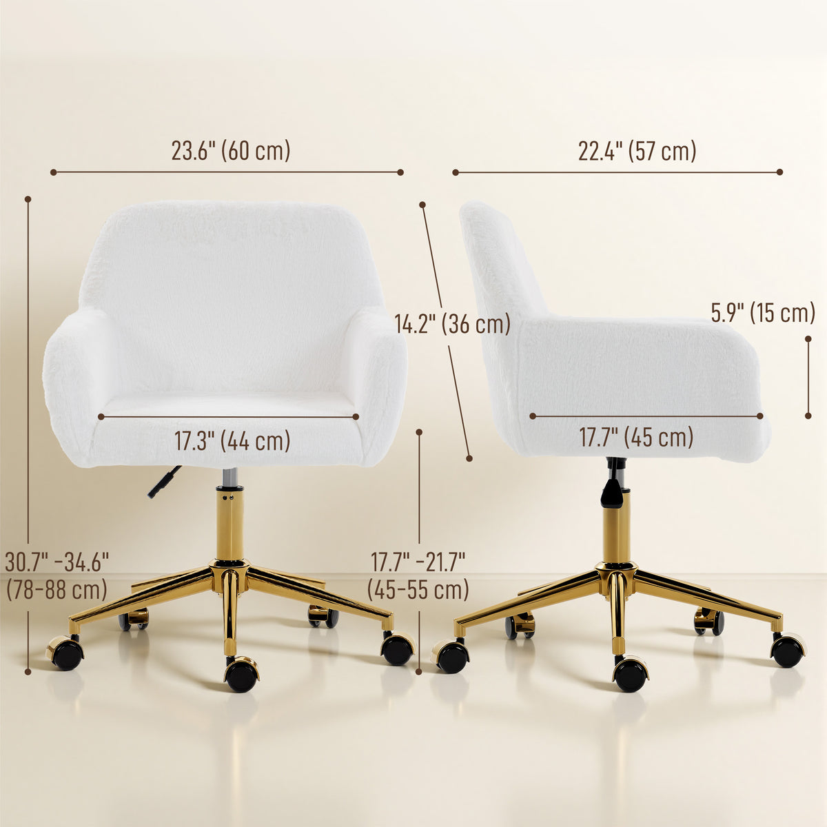 Swivel office chair in faux rabbit fur