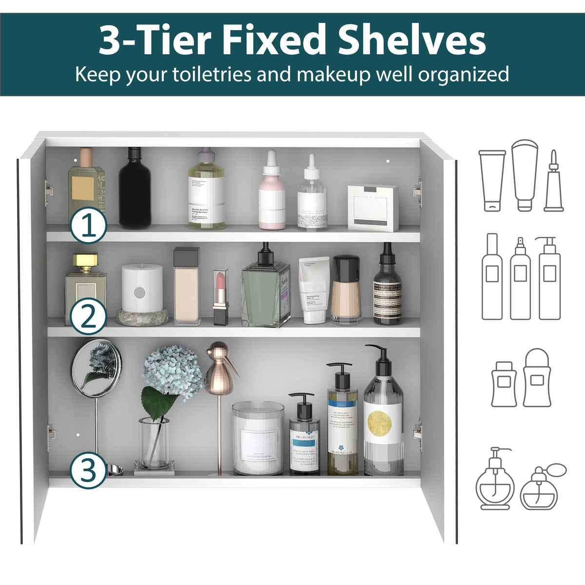 Wall-Mounted Medicine Cabinet with Double Mirror Door