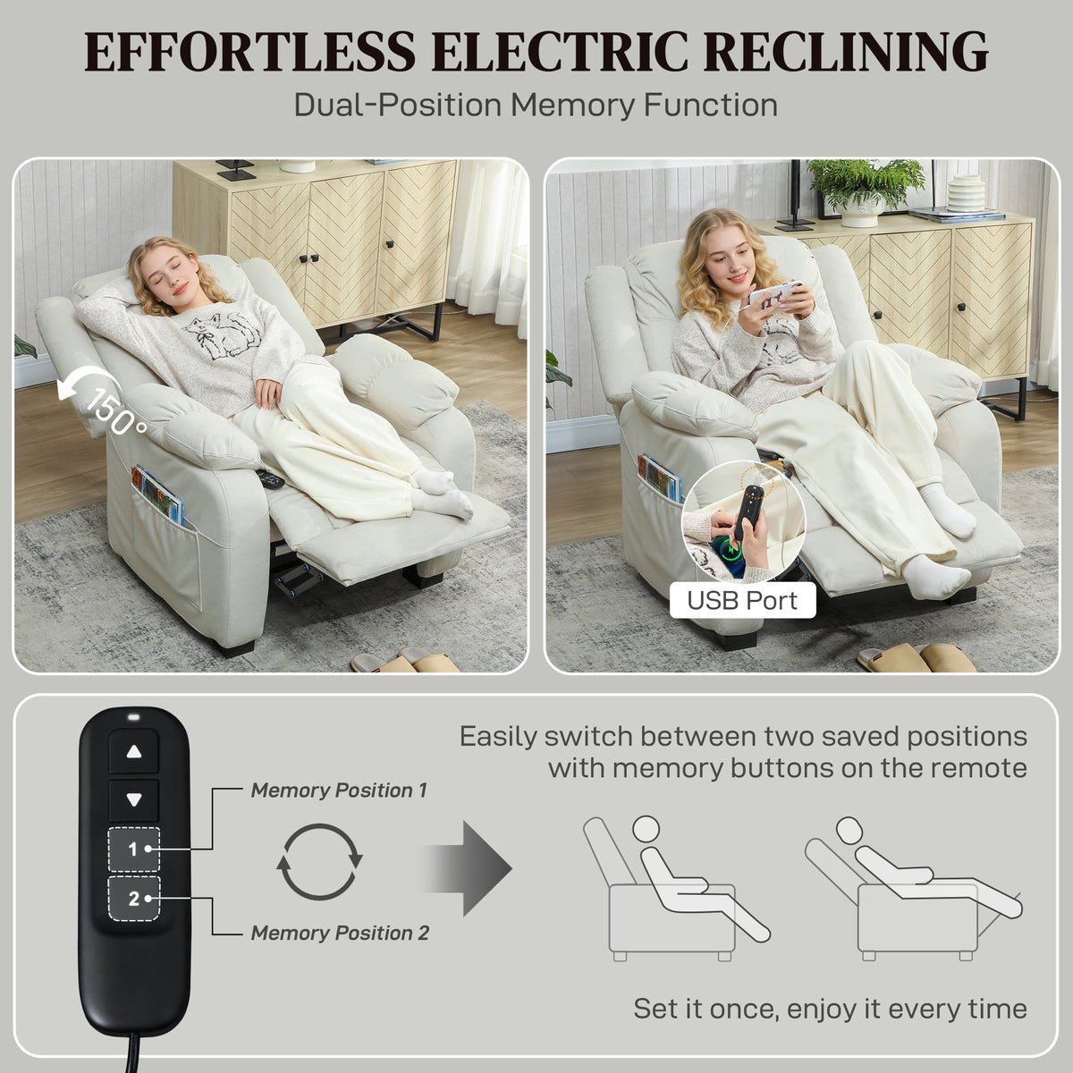 Power Massage Reclining Chair in Velvet