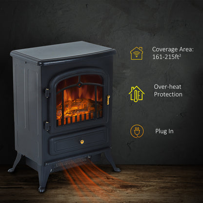 Freestanding Electric Fireplace Wood Flame Effect 750/1500W