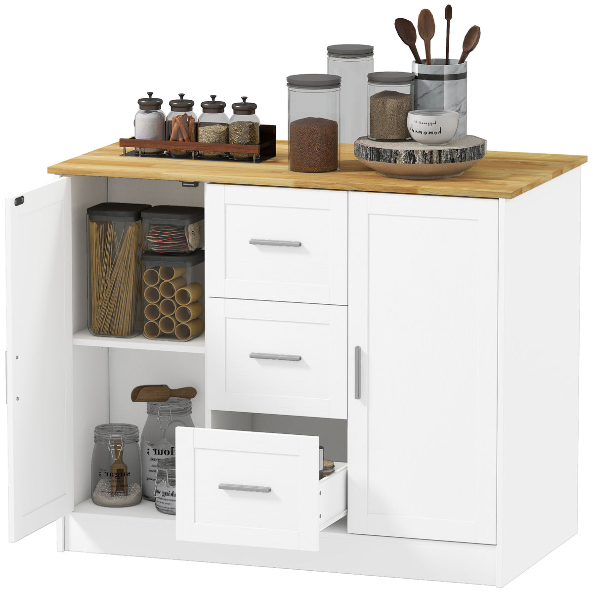 Kitchen island with storage and seating space
