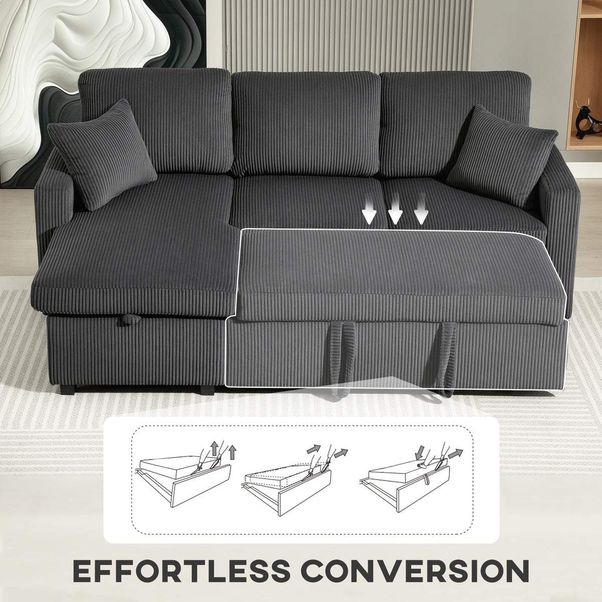 Sofá cama convertible de 206 cm con almacenamiento integrado