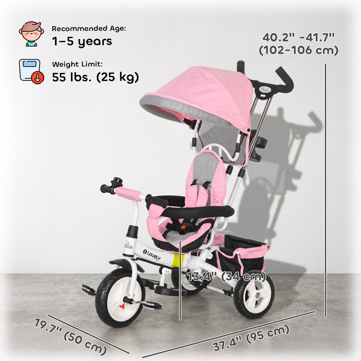 6-in-1 Toddler Tricycle with Basket and Safety Harness