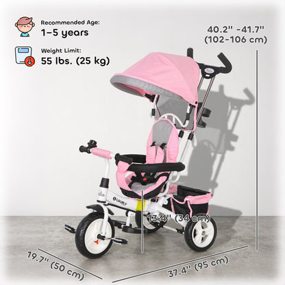 6-in-1 Toddler Tricycle with Basket and Safety Harness