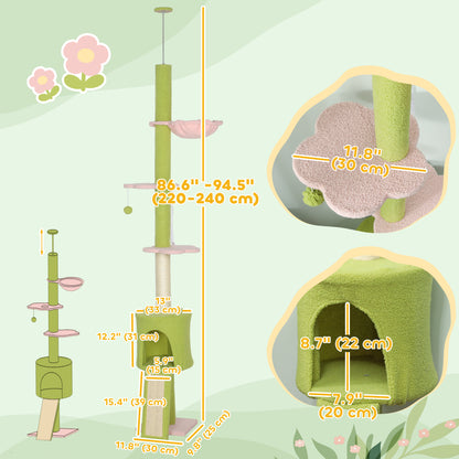Árbol para gatos de altura regulable con rascadores y hamaca