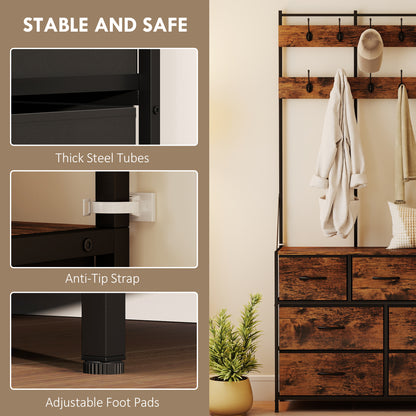 4-in-1 Hall Tree with 7-Drawer Dresser and Hooks