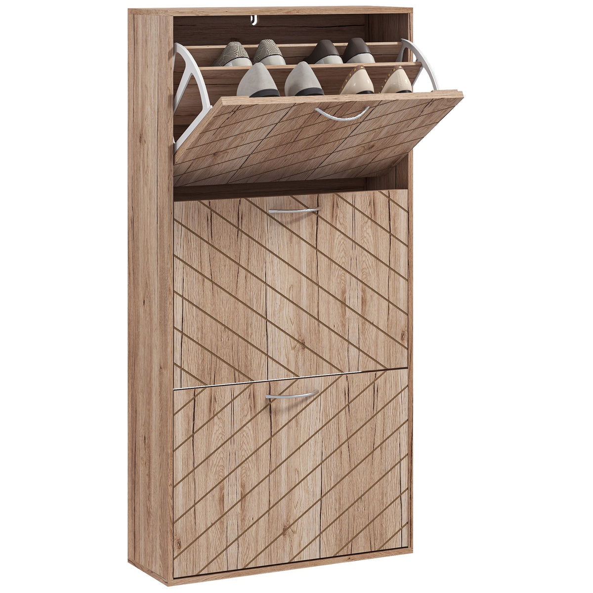 Narrow 3-tier flip drawer shoe storage cabinet