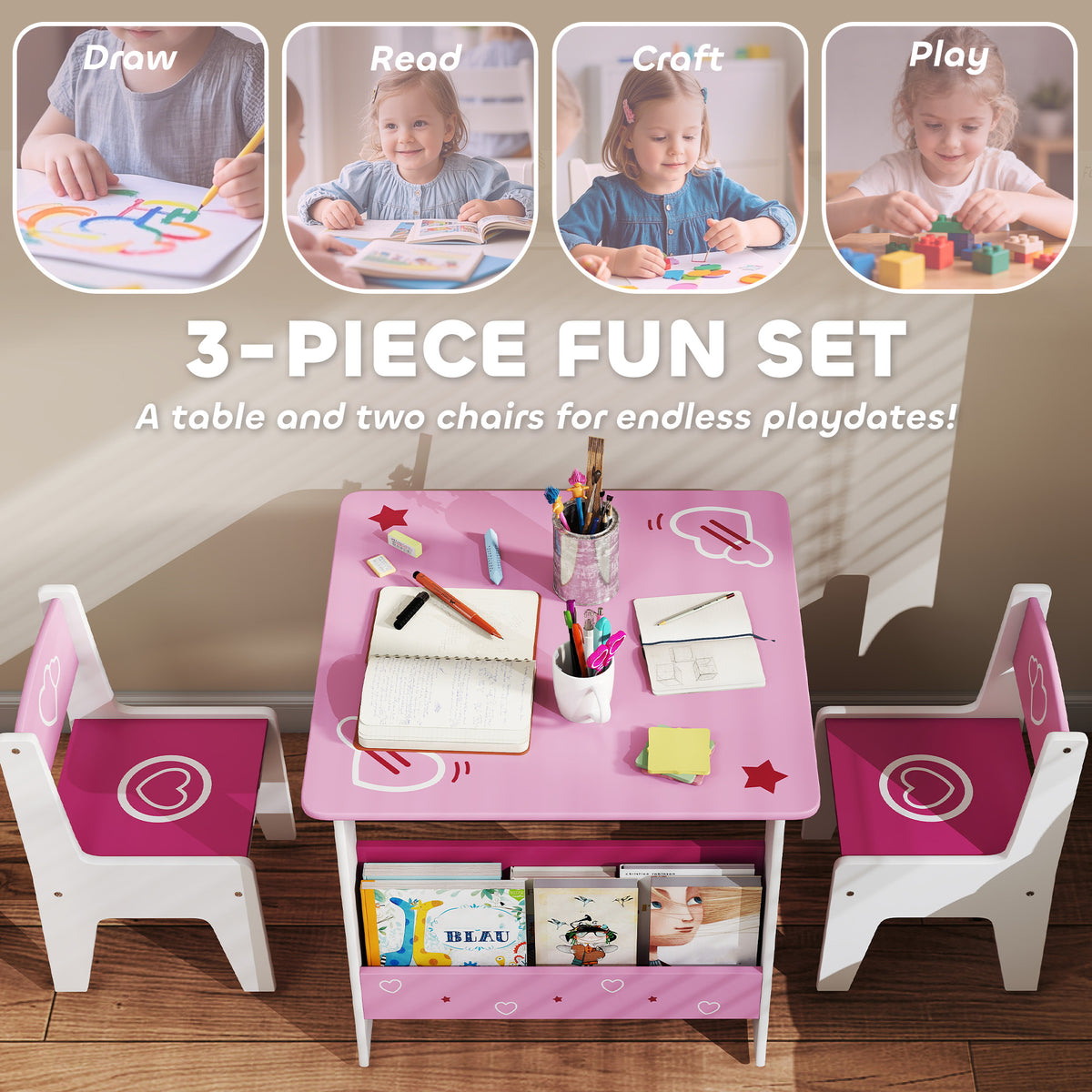 Conjunto de mesa y sillas para niños — Lote de 3