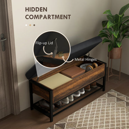 Upholstered Shoe Storage Bench with Flip-Top Hidden Compartment