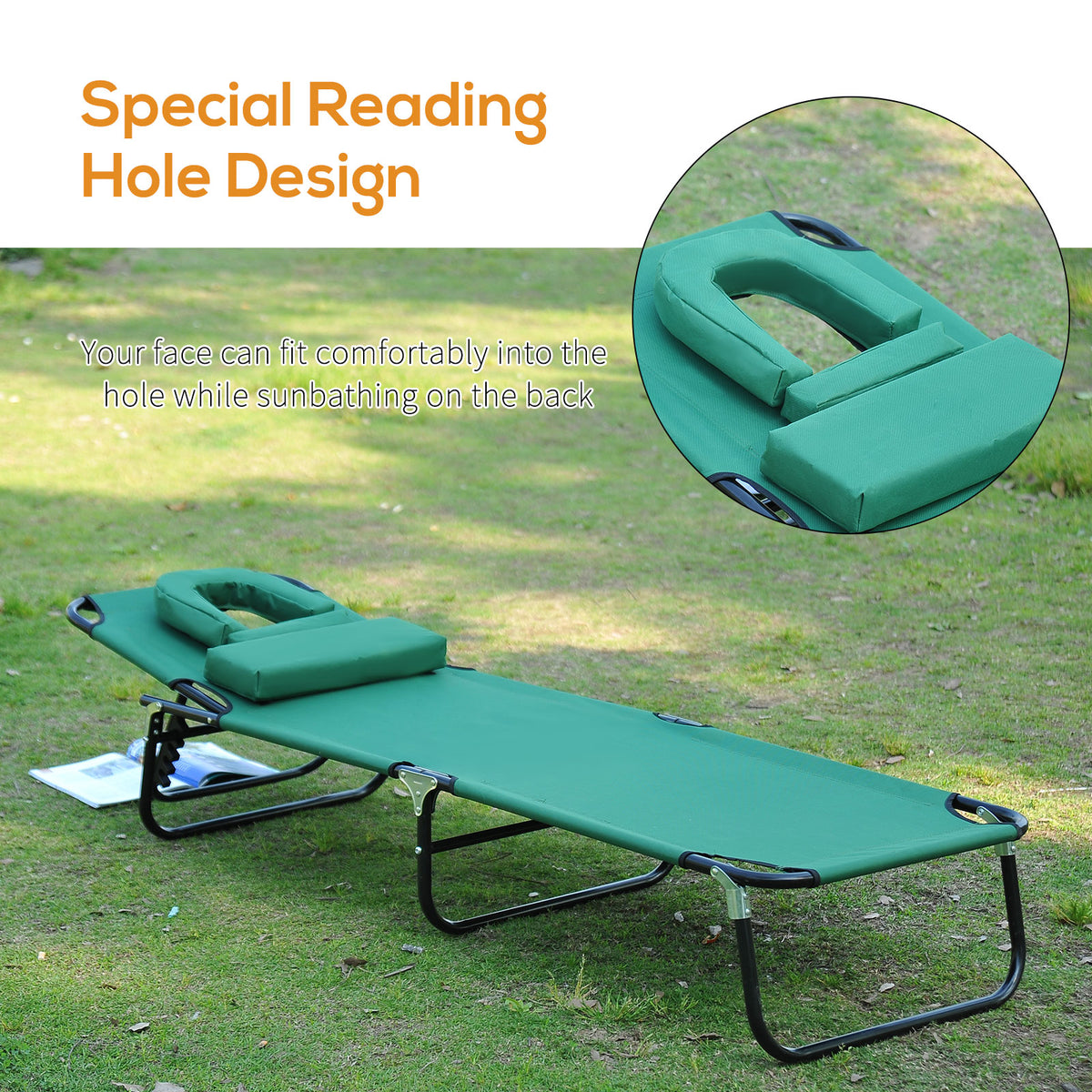 Folding lounge chair with face hole 3 positions