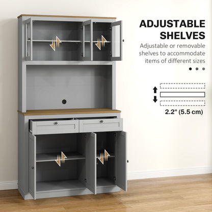 Aparador de cocina con espacio para microondas y puertas de cristal