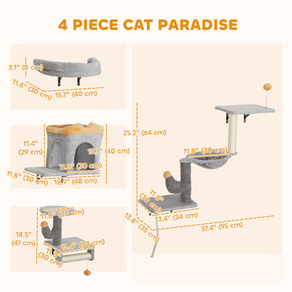 Conjunto de pared para gatos de 4 piezas con rascadores