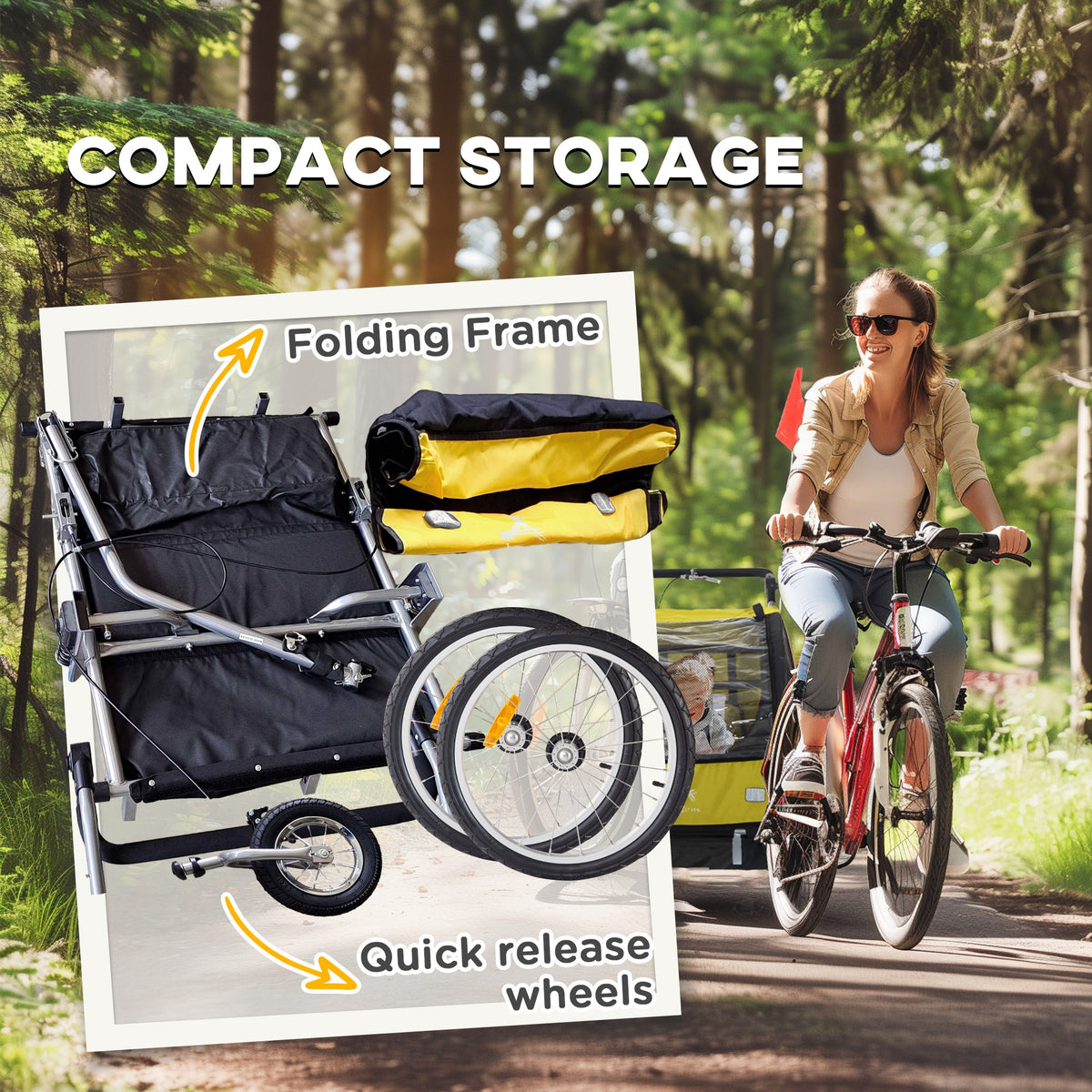 2-in-1 Kids Bike Trailer Foldable with Stroller