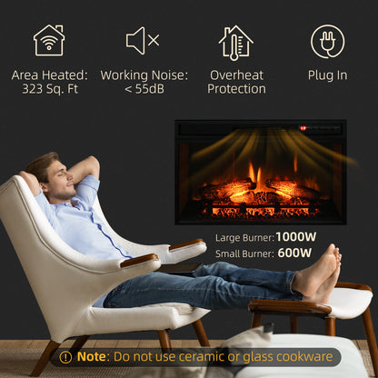27" Recessed Electric Fireplace Insert with Realistic Flames