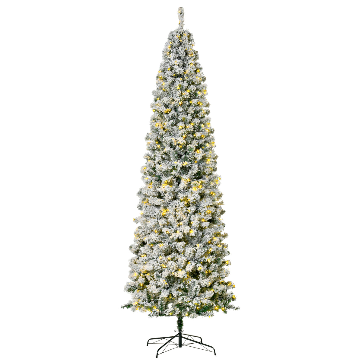 Pre-Lit Slim Flocked Artificial Christmas Tree with LED Lights