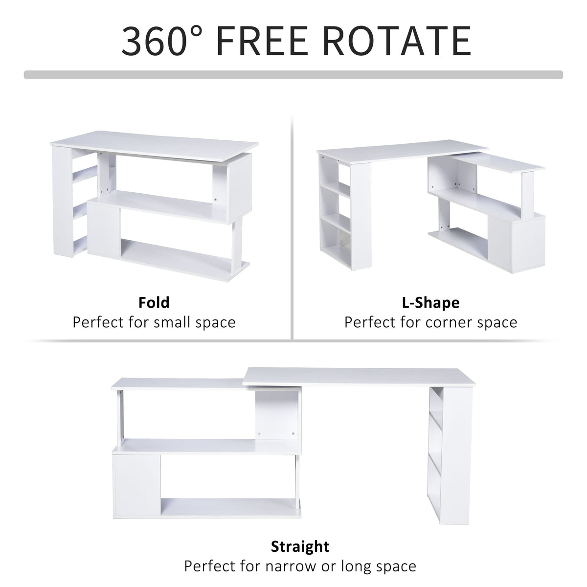 L-Shaped Desk 360° Rotating with Storage