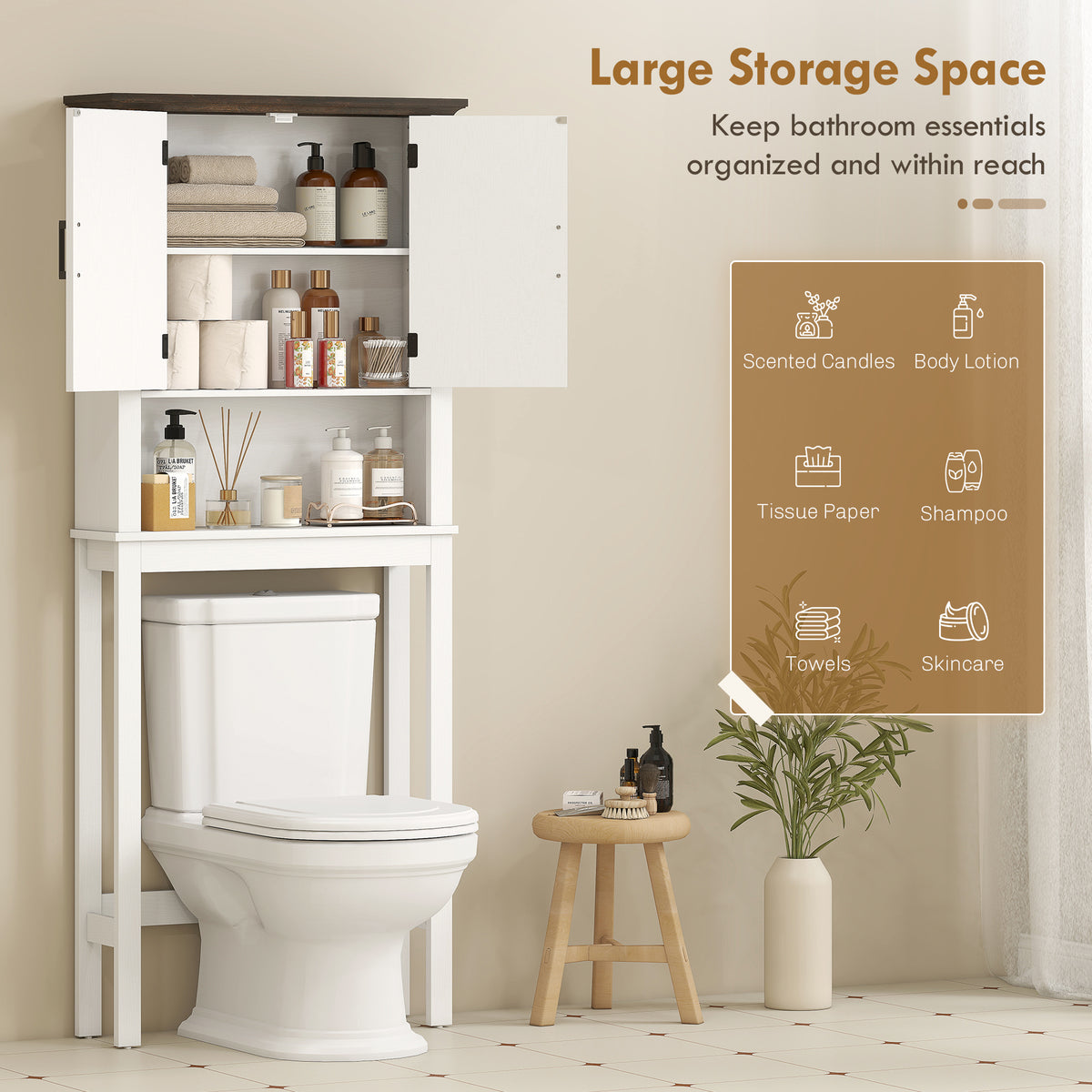 Over-the-toilet storage cabinet in engineered wood