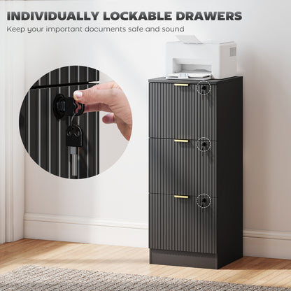 Lockable 3-Drawer Fluted Filing Cabinet for A4 Letter Files