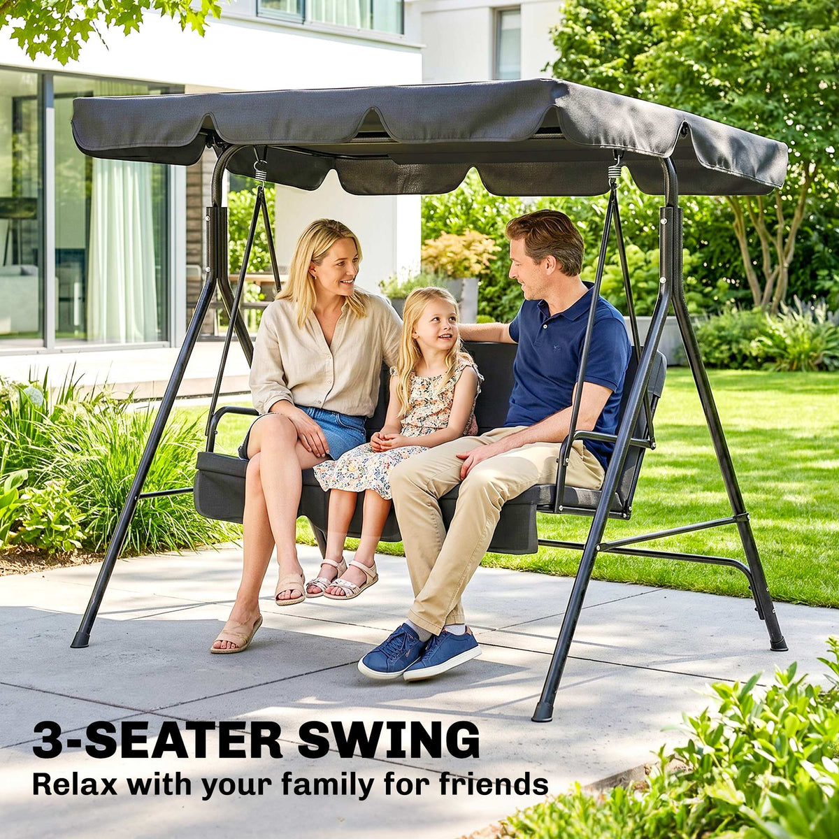 Patio Swing 3 Seater with Adjustable Canopy